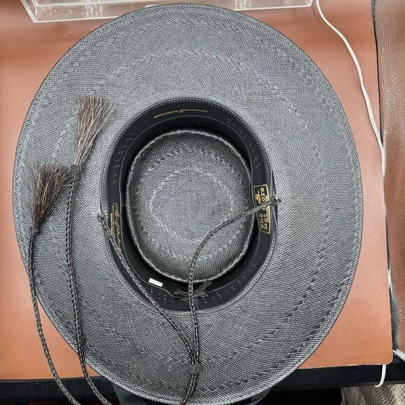 Larry Mahan Gambler Hat With Cord 6x Handwoven Shantung 7 Western Black USA - Picture 11 of 15